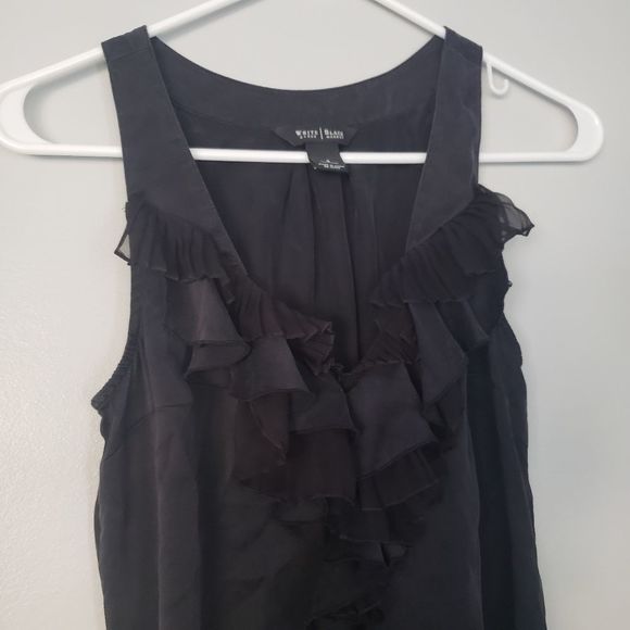WHITE House Black Market Silk Ruffle tank small - Picture 2 of 5